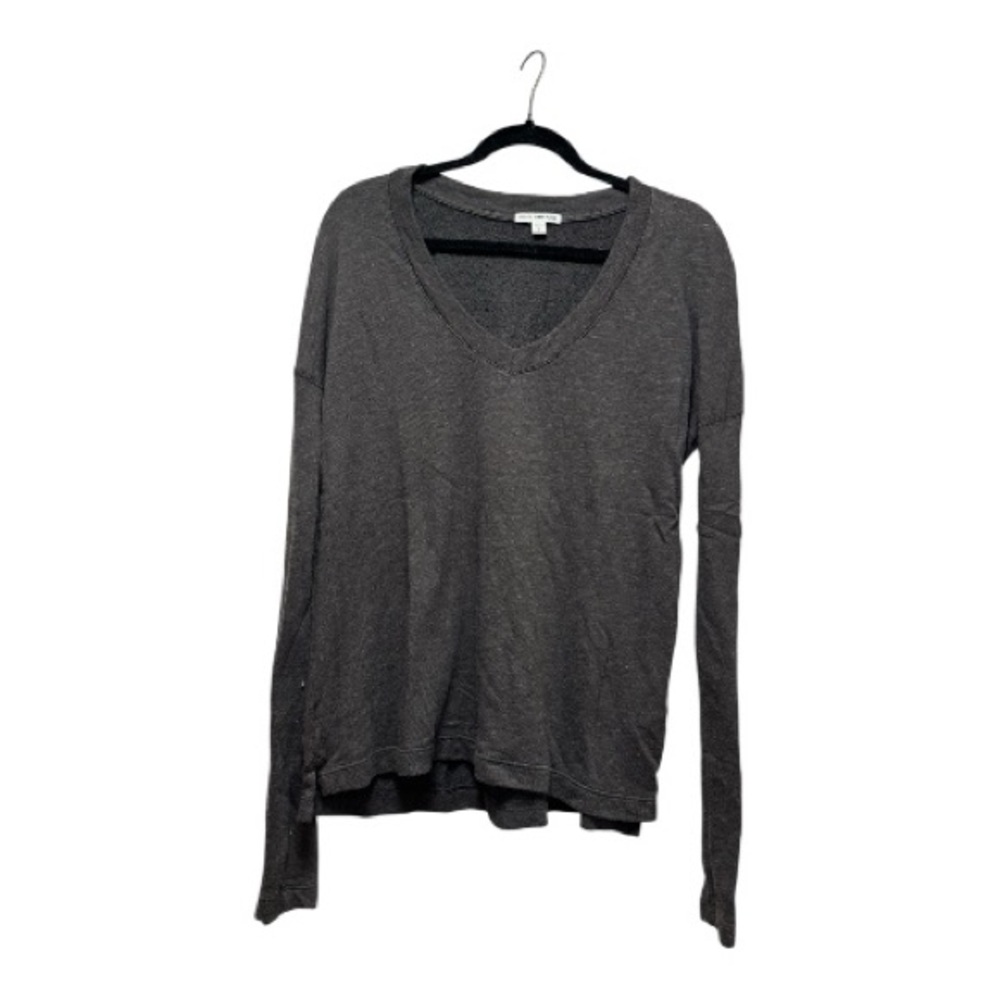 James Perse Charcoal Green Long Sleeve V-Neck Top